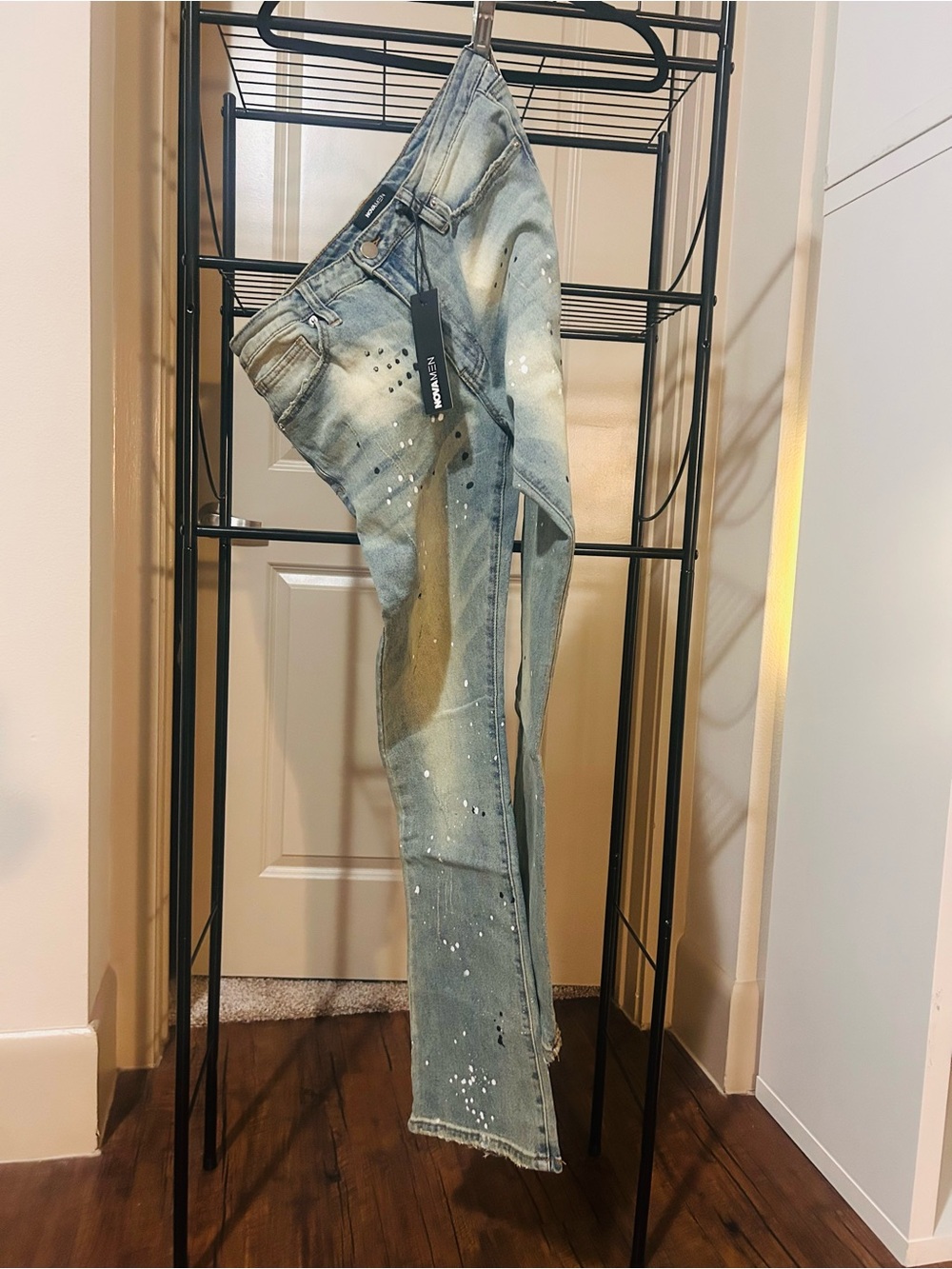 Fashion Nova Light Blue Skinny Jeans with Paint-Splatter